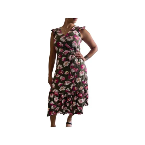 Gap Women's Short Sleeve Green Floral Wrap Dress Gap Women's Short Sleeve Green Floral Wrap Dress